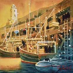 Landing The Catch by Peter J Rodgers - Original Painting on Paper sized 20x20 inches. Available from Whitewall Galleries