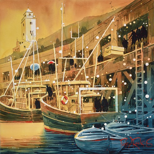 Landing The Catch by Peter J Rodgers - Original Painting on Paper
